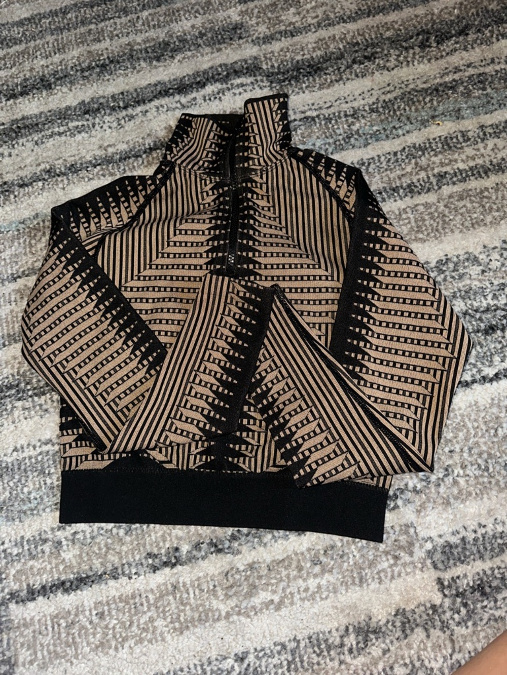 Geometric Pattern Black & Tan Mock Neck Sweater